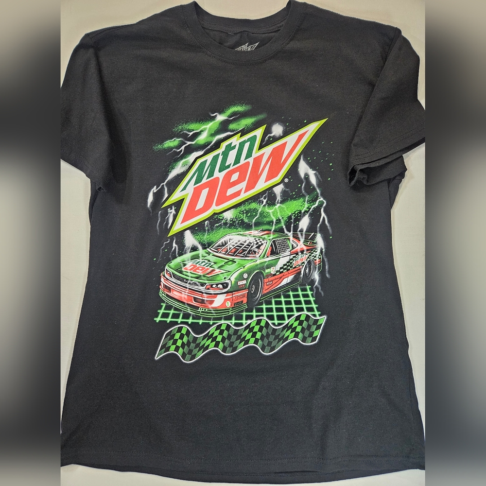 Mountain Dew T-Shirt Mens 2X Black Green Red Logo MTN Dew Car Casual Graphic Tee